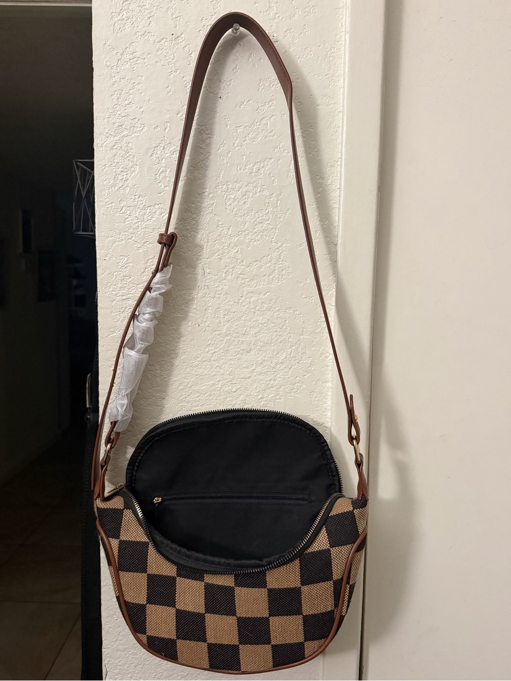 Checked Shoulder Crossbody Bag in Brown and Black